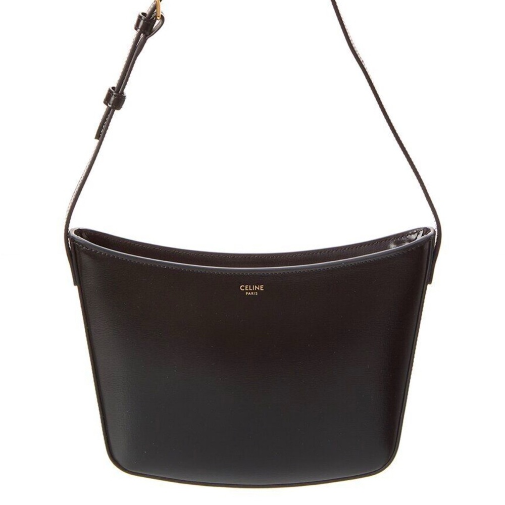 Celine Black Croque Medium Leather Hobo Bag